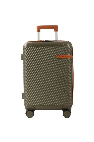 Quasar & Co. Large trolley 74x48x30cm, checked luggage, suitcase with lock, suitcase with 4 double wheels 360°, ABS, khaki