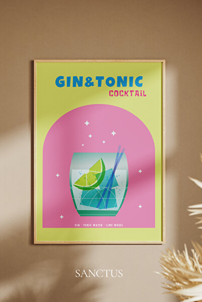 Gin Tonic Cocktail - Ahşap Çerçeveli Tablo