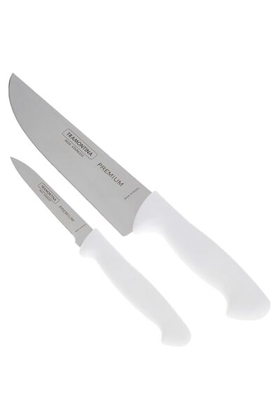 Generic Tramontina Premium 2 Pieces Knife Set with Stainless Steel Blade and White Polypropylene Handle