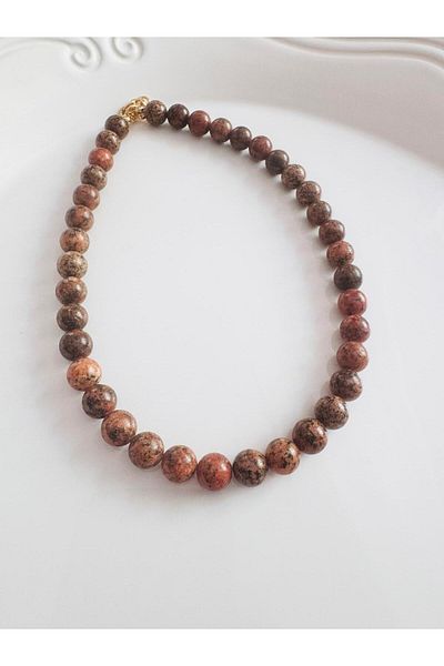 DEVİ fashion Brown 10 mm Mix Natural Stone Necklace 42 cm