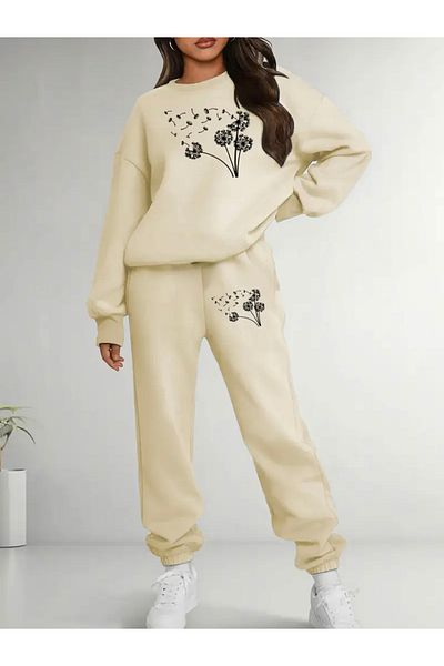 FUFLUNS Crimson Printed Unisex Oversize Circle Neck Bottom/Upper Tracksuit Set