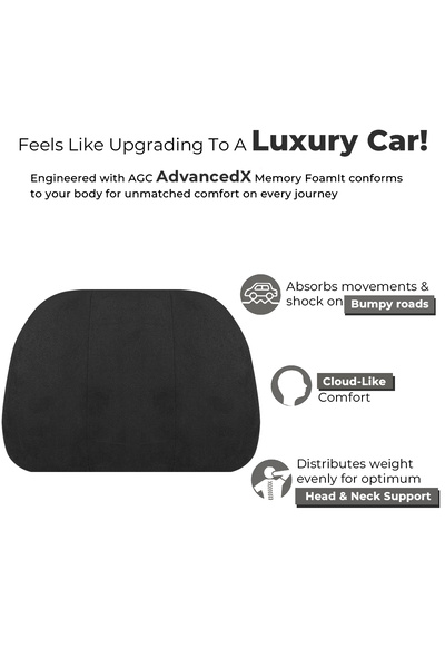 AGC Memory Foam Car Headrest Cushion for Neck and Head Support Adjustable Strap HC-1012 Black