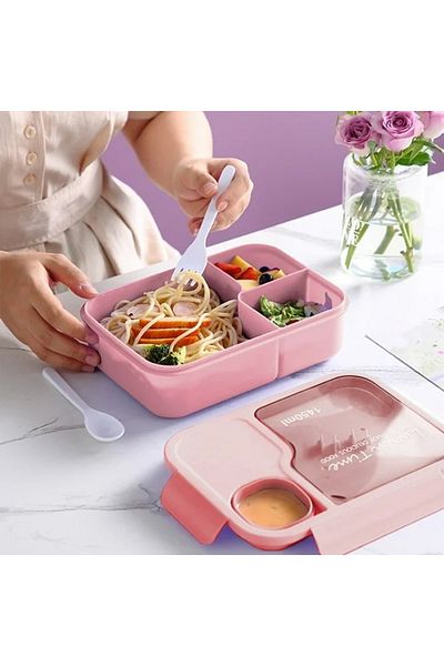 SUMAKA Lunch Box 1450ml 3 Compartments Student Sealed Adult With Spoon And Fork Leak Proof Microwavable