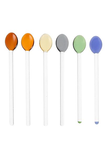 Generic 6Pcs Heat Resistant Glass Stirring Spoons Assorted Colors Long Handle Coffee Dessert Mixing Spoons