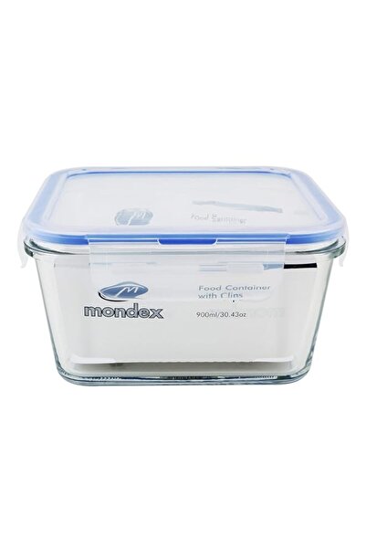 Generic مجموعة علب تخزين الطعام الزجاجية المربعة من مونديكس، قطعتين، سعة 400 ...