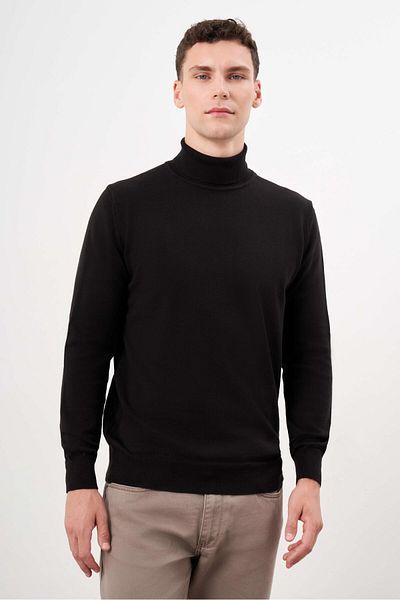 Morven Men's Black Basic Turtleneck Dynamic Fit Relaxed Fit Knitwear