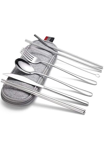 Generic مجموعة أدوات مائدة محمولة من الفولاذ المقاوم للصدأ للتخييم والسفر مع ...