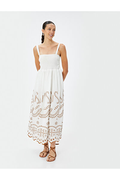 Koton Beige Women's Cutwork Midi Dress