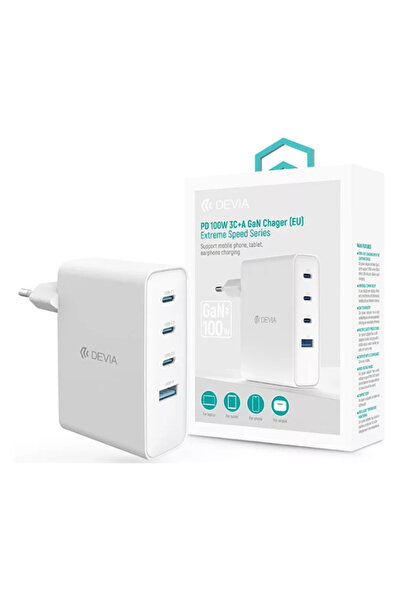 Devia Încărcător de rețea Extreme Speed, putere totală 100W, 1 x USB-A, 3 x USB-C (alb)