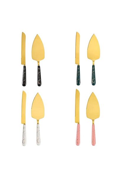 Generic Stainless Steel Golden Cake Cutter and Server Set Ideal for Wedding,Birthdays,Holiday,Parties,2 Pi