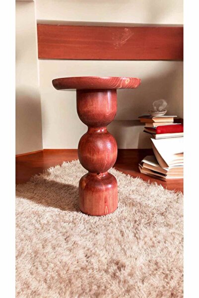 Simillo Home&Living Doğal Ahşap Tekli Mantar Yan Sehpa Maun Renk - Zigon Sehp...