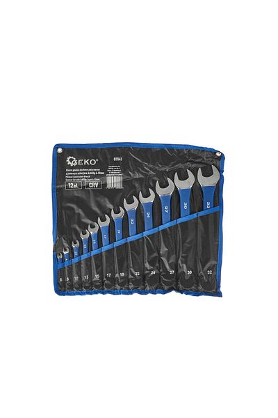 GEKO SET OF 12 FIXED RING COMBINATION WRENCHES WITH RUBBERIZED HANDLE ANTI-SLIP 6-32MM