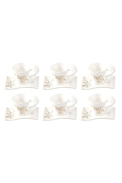 Generic طقم أكواب وصحن من البورسلين الضحل، 12 قطعة، 200 مل - Cy1253/1-C66