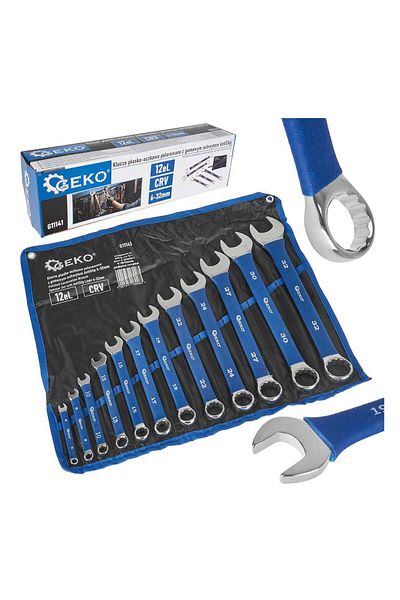 GEKO SET OF 12 FIXED RING COMBINATION WRENCHES WITH RUBBERIZED HANDLE ANTI-SLIP 6-32MM