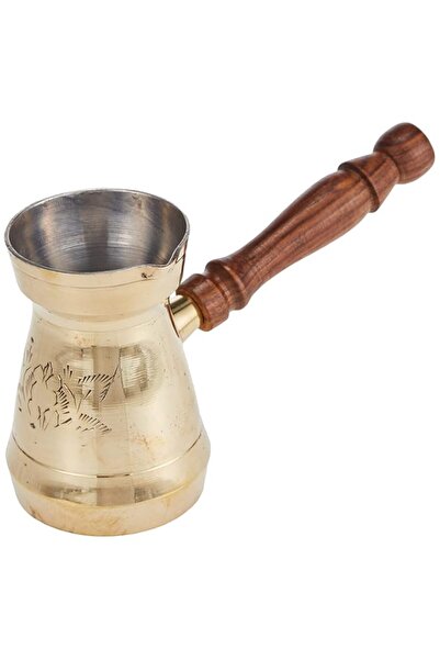 Generic RAJ Turkish Coffee Pot with wooden handle - 6.5 cm, Elegant Gold - BT...