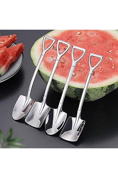 Generic Aliotech Dessert Spoon Set, 4 Pcs 4.8" Shovel Shape Stainless Steel Spoons, Ice Cream Fruit Spoon f