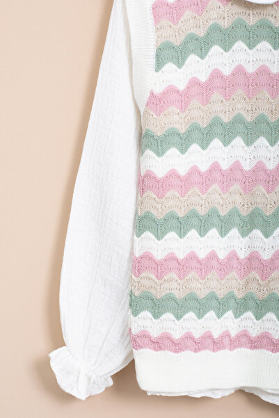 Cansın Mini Beige Knitted Sweater, Muslin Shirt and Girl's Trousers 3 Piece Set 20671