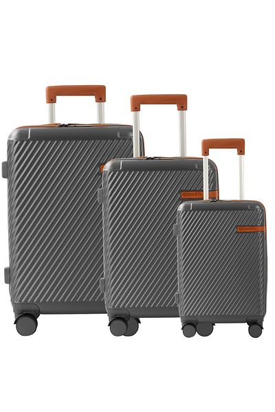 Quasar & Co. Set of 3 trolleys S/M/L, suitcases, luggage with lock, telescopic handle, suitcases with 4 double wheels, ABS, gray