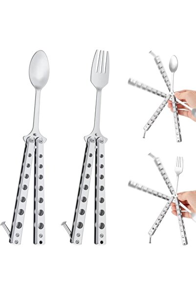 Generic Flutesan 2 Pcs Butterfly Fork and Spoon Set, Tactical Butterfly Spoon...