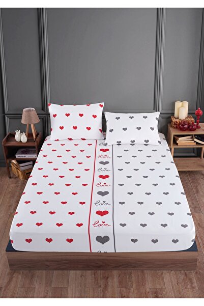 Almira Cearșaf elastic cu model de inimă în două culori, mărime supradimensio...