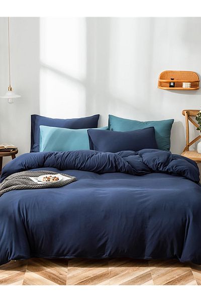 CAQQA 63 Thread Cotton Double Navy Blue Duvet Cover Set
