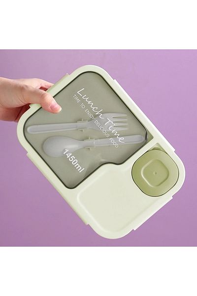 SUMAKA Lunch Box 1450ml 3 Compartments Student Sealed Adult With Spoon And Fork Leak Proof Microwavable