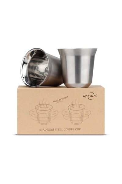Generic RECAPS 80ml Stainless Steel Espresso Cups Set - 2 Pack Double Wall St...