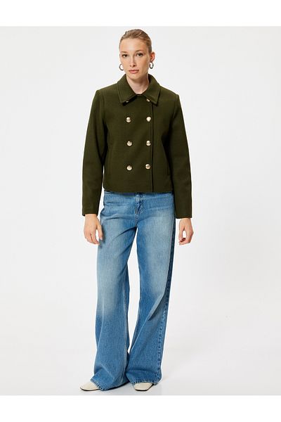 Koton Khaki Women's Crop Pea Coat