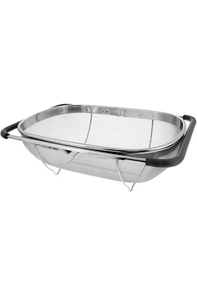 Generic Kitchen Supply Over The Sink Stainless Steel Oval Colander with Fine Mesh Strainer Basket & Expanda