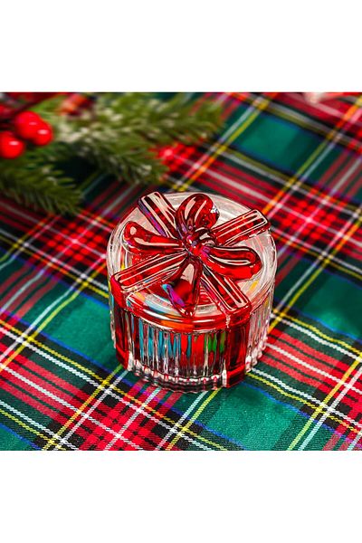 veraev Glass Sugar Bowl with Red Ribbon