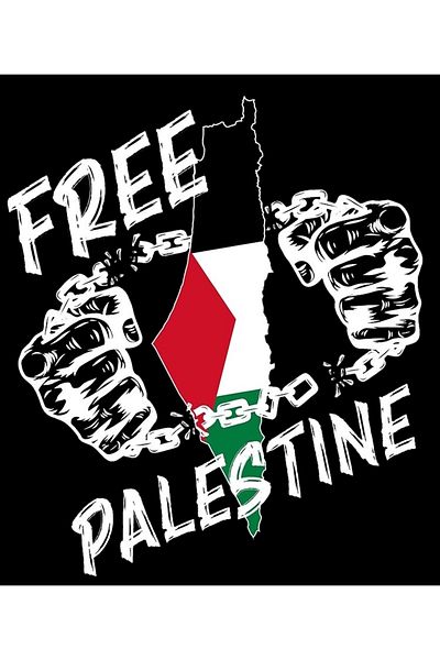 fame-stoned Free Palestine Printed Unisex 100% Cotton Black T-Shirt