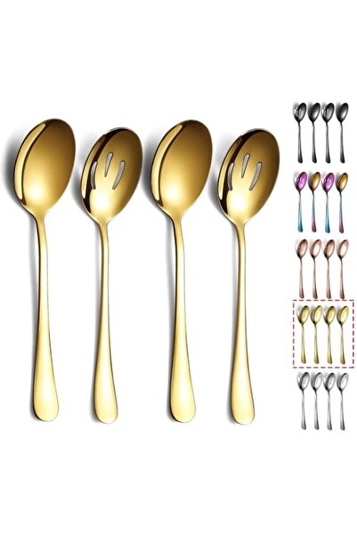 Generic Kyraton Gold Serving Spoons 4 Pieces, Titanium Plating Serving Spoon, Include 2 Serving Spoon And 2