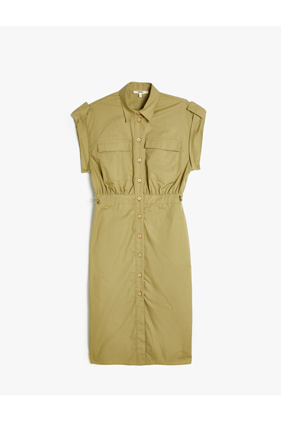 Koton Khaki Women's Midi Shirt Dress
