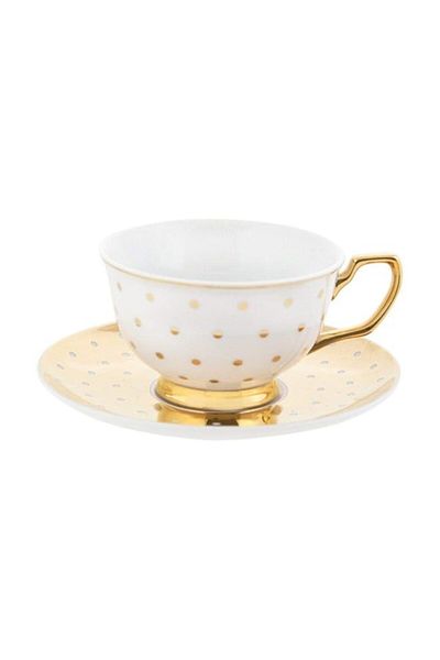 Generic Cristina Re Gold Polka Dot Signature Teacup and Saucer, 220 ml Capacity