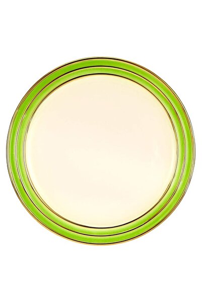 Generic Harmony Ceramic Three Lines Round Plate - 15.25 Inches Green And Gold Multi Color