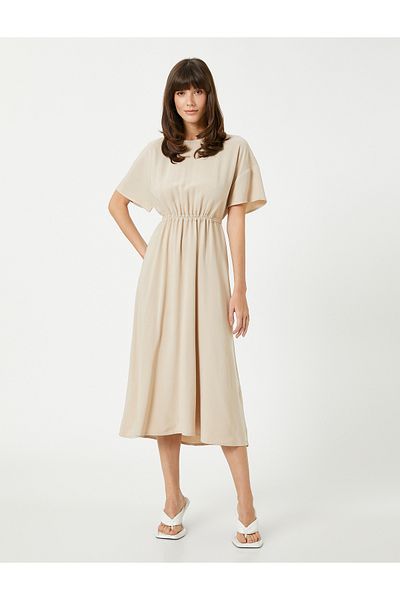 Koton Midi Dress Short Sleeve Shirred Waist
