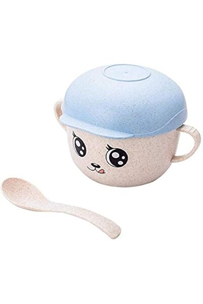 Generic وعاء ضحل من قش القمح مع غطاء وملعقة، أزرق - bd-ws-12