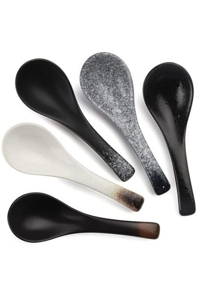 Generic Evannt Japanese Soup Spoons Set of 5 Ramen Spoons Ceramic Asian Soup Spoon Tablespoon Serving spoon