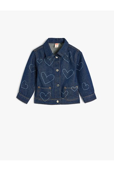 Koton Dark Blue Girl's Printed Jean Jacket