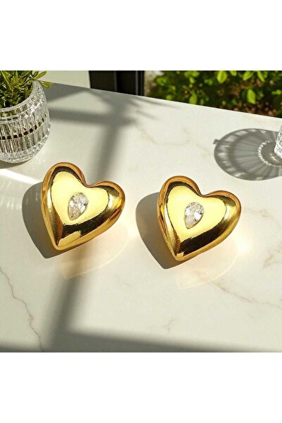 feyza collection أقراط على شكل قلب من الفولاذ المقاوم للصدأ