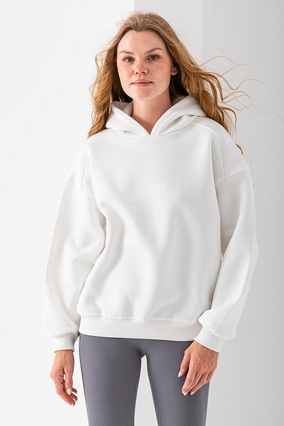 GİYSA Women's Hooded 3-Strand Basic Oversize Sweatshirt White - 2672