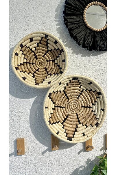 Decamor home 2 li Bej Hasır Rattan Bohem Duvar Dekoru