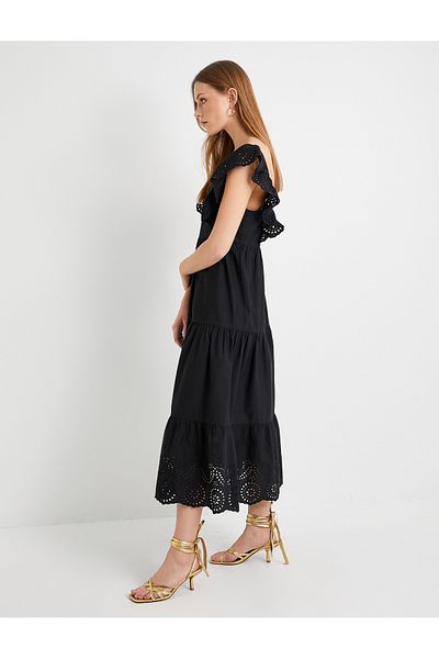 Koton Voluminous Midi Cutwork Dress