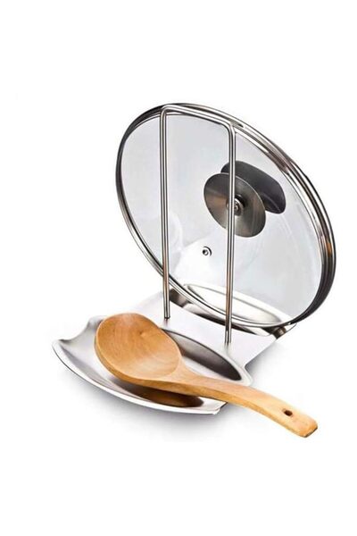 Generic YumLock Lid and Spoon Rest, Stainless Steel Pan Pot Cover Lid Rack Stand Spoon Rest Stove Organizer