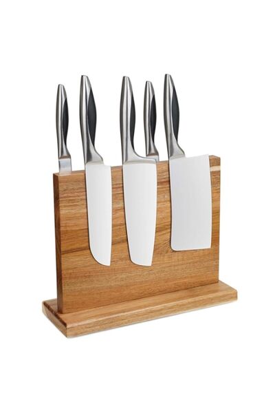 Generic BFBMQYJ Knife Holder Magnetic Universal Kitchen Knife Block Natural Wood Knife Stand Large Capacity