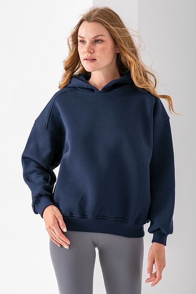 GİYSA Women's Hooded 3-Strand Basic Oversize Sweatshirt Navy Blue - 2672