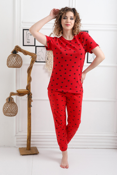 LXL Short Sleeve Red Women's Pajama with Hearts