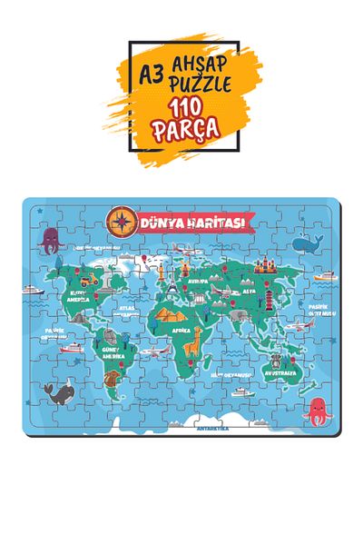 Leelii Tasarım World Map, I'M Traveling the World, World Wooden Puzzle Jigsaw Puzzle 110 Pieces