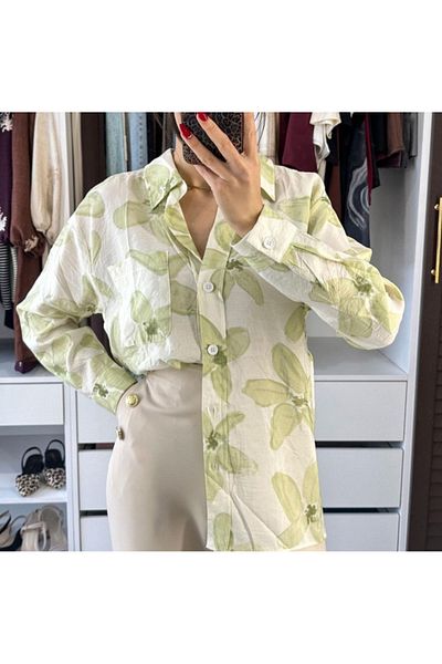 DİMA Standard Pattern Long Sleeve Comfortable Fit Floral Pattern Shirt