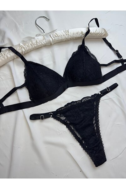 ROZENİN LINGERIE Мереживне бюстгальтер без кісточок з трикутними чашками, трусики-танга в подарунок, комплект нижньої білизни